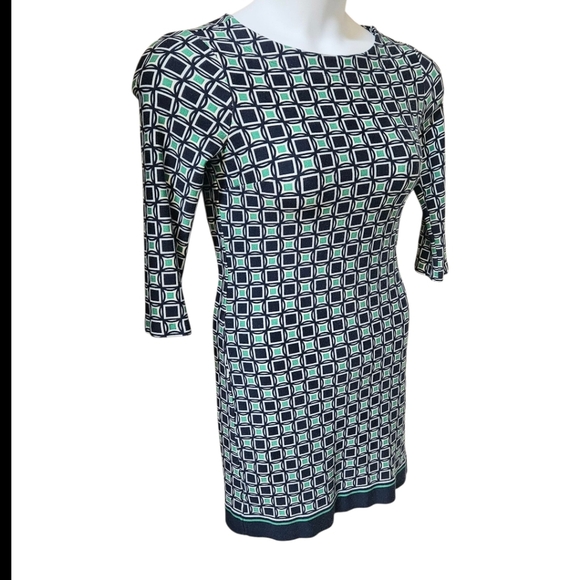 TALBOTS Women's Petite Blue & Green Geometric 1/2 Sleeve Mini Sheath Dress NWOT - Picture 3 of 14
